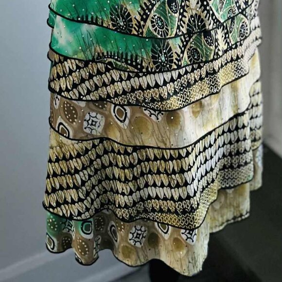 Joseph Ribkoff Sand & Jade Tiered Cowl-Neck Dress with Iridescent Dots – US 12 - Picture 3 of 11